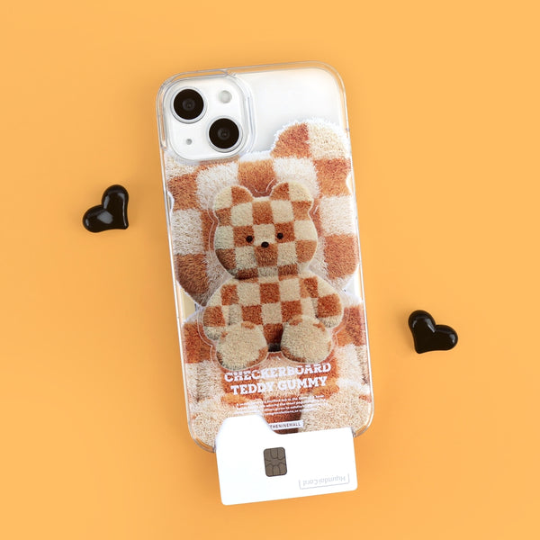 [THENINEMALL] Big Checkerboard Teddy Clear Phone Case (3 types)