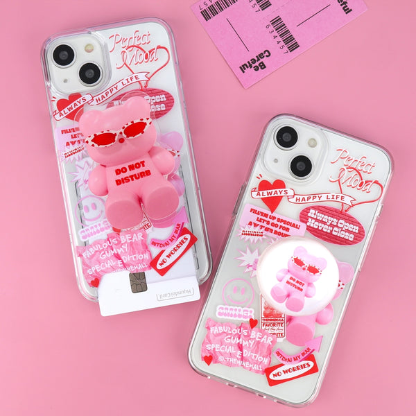 [THENINEMALL] Pink Gummy Sitcker Clear Phone Case (3 types)