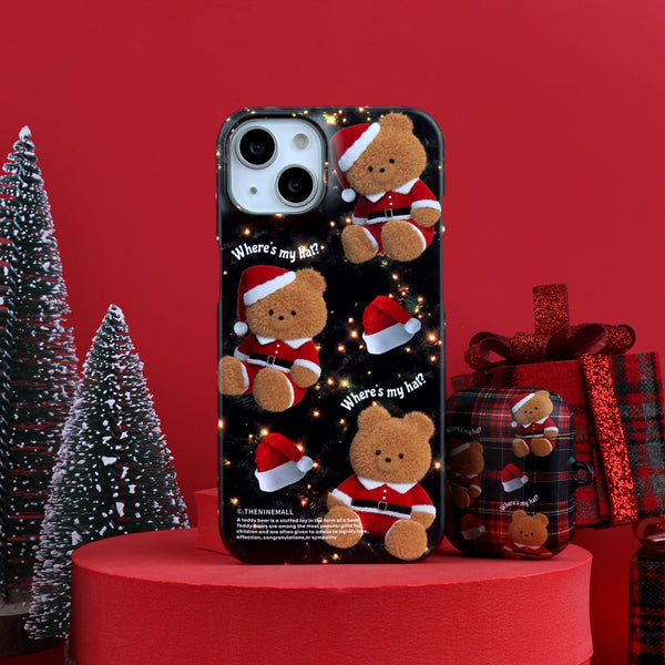 [THENINEMALL] Pattern Santa Hat Gummy Hard Phone Case (2 types)