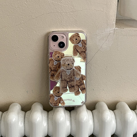[Mademoment] Pattern Teddy Souvenir Pendant Design Glossy Mirror Phone Case