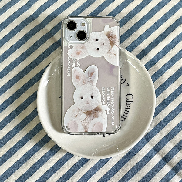 [Mademoment] Make Happy Bunny Design Glossy Mirror Phone Case