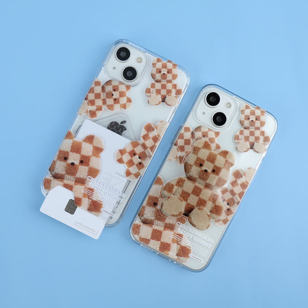 [THENINEMALL] Pattern Checkerboard Teddy Clear Phone Case (4 types)