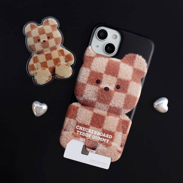 [THENINEMALL] Big Checkerboard Teddy Hard Phone Case (2 types)