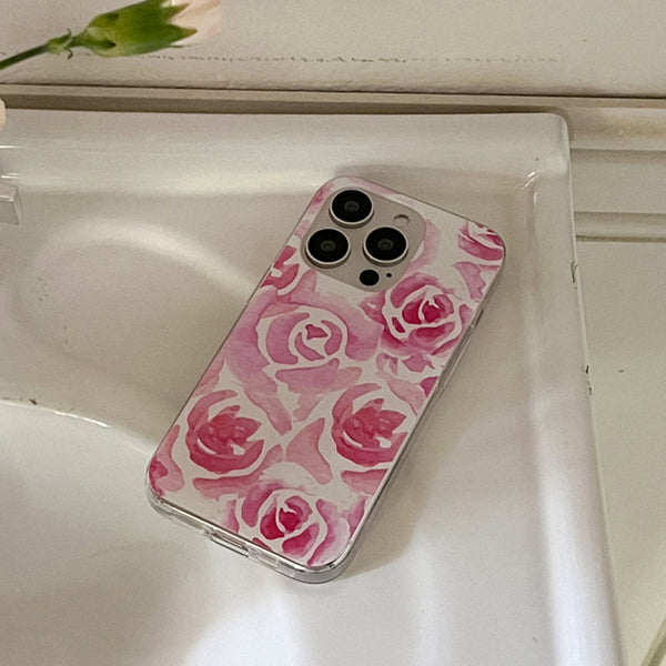 [Mademoment] Rose Watercolor Design Clear Phone Case (3 Types)