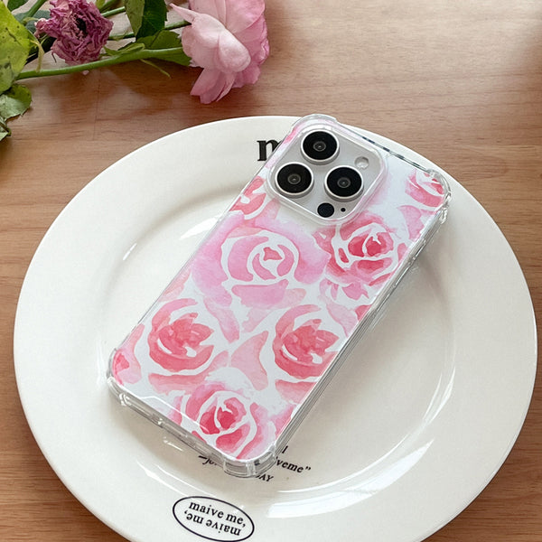 [Mademoment] Rose Watercolor Design Clear Phone Case (3 Types)