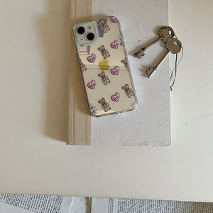 [Mademoment] Heart Teddy Pattern Design Glossy Mirror Phone Case