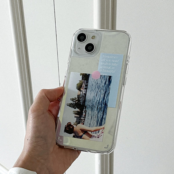 [Mademoment] Break Time Sticker Design Glossy Mirror Phone Case