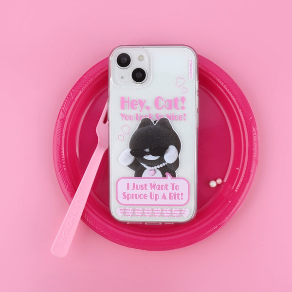 [THENINEMALL] Heart Pendant Hey Cat Clear Phone Case (3 types)