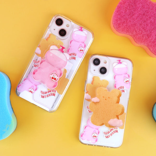 [THENINEMALL] Pattern Loofah Gummy Clear Phone Case (3 types)