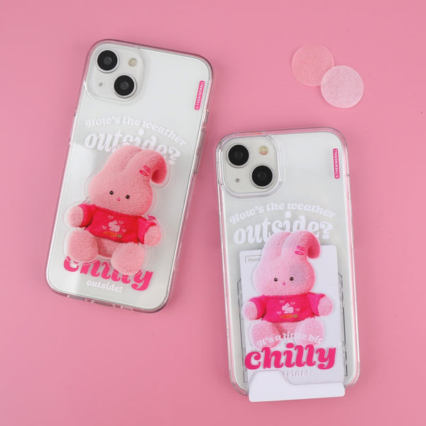 [THENINEMALL] Pink Knit Windy Clear Phone Case (3 types)