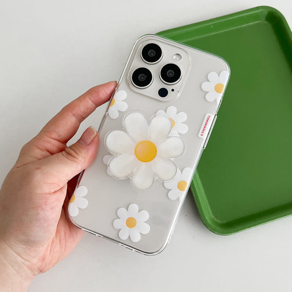 [THENINEMALL] Marguerite Flower Pattern Clear Phone Case (3 types)