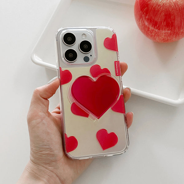 [THENINEMALL] Red Heart Pattern Mirror Phone Case