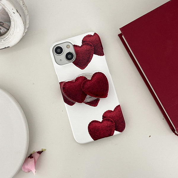 [Mademoment] Red Felt Heart Pattern Design Phone Case