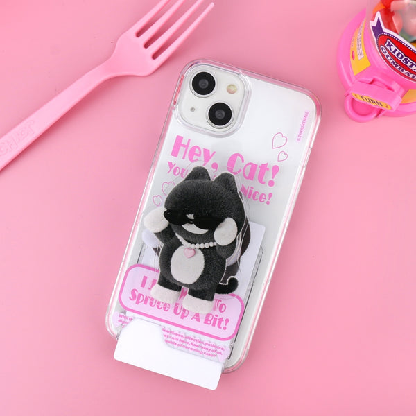 [THENINEMALL] Heart Pendant Hey Cat Clear Phone Case (3 types)