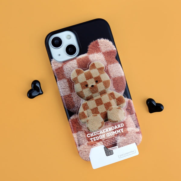 [THENINEMALL] Big Checkerboard Teddy Hard Phone Case (2 types)