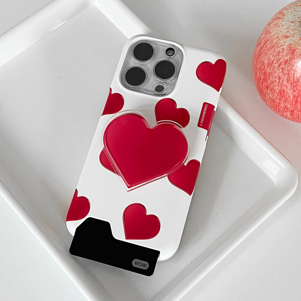 [THENINEMALL] Red Heart Pattern Hard Phone Case (2 types)