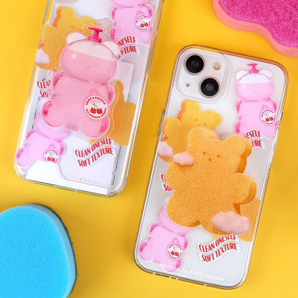 [THENINEMALL] Pattern Loofah Gummy Clear Phone Case (3 types)