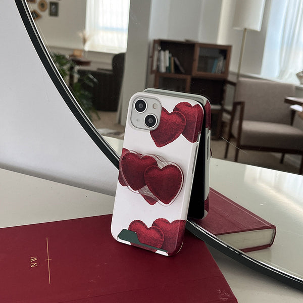 [Mademoment] Red Felt Heart Pattern Design Phone Case