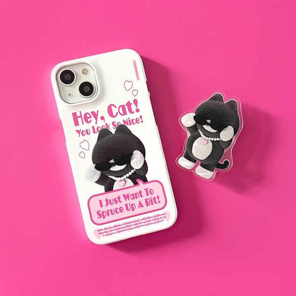 [THENINEMALL] Heart Pendant Hey Cat Hard Phone Case (2 types)