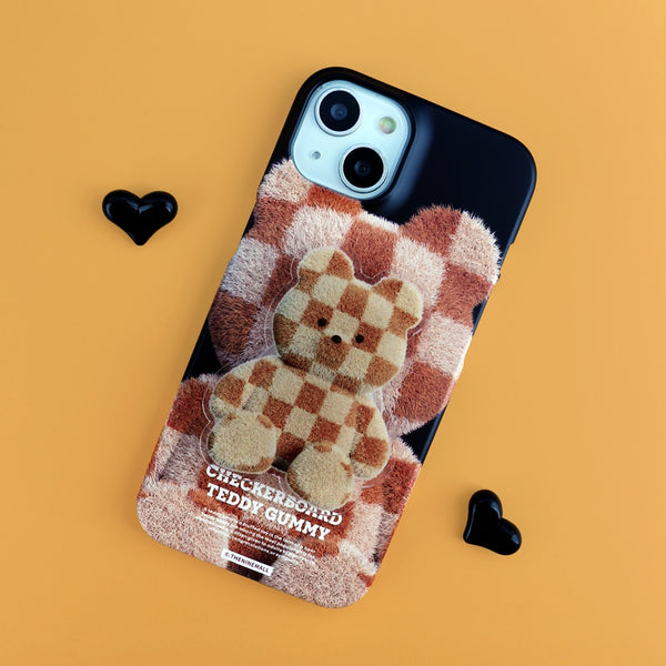 [THENINEMALL] Big Checkerboard Teddy Hard Phone Case (2 types)