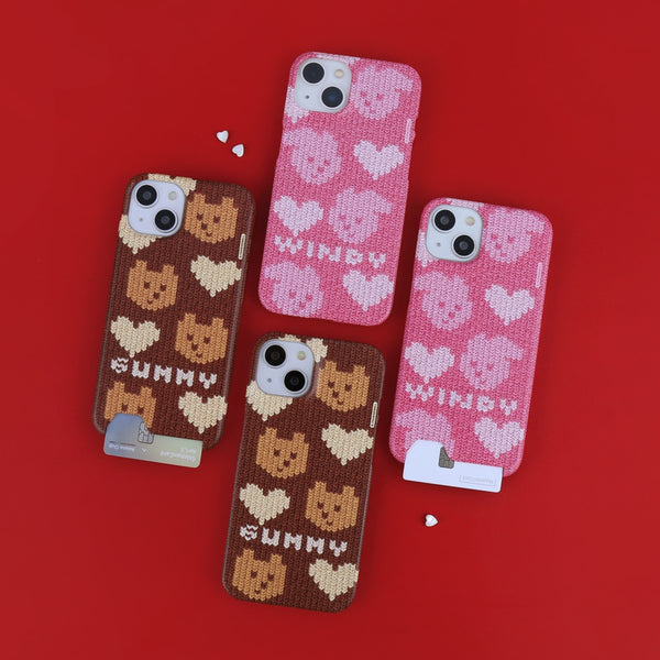 [THENINEMALL] Pink Heart Knit Windy Hard Phone Case (2 types)