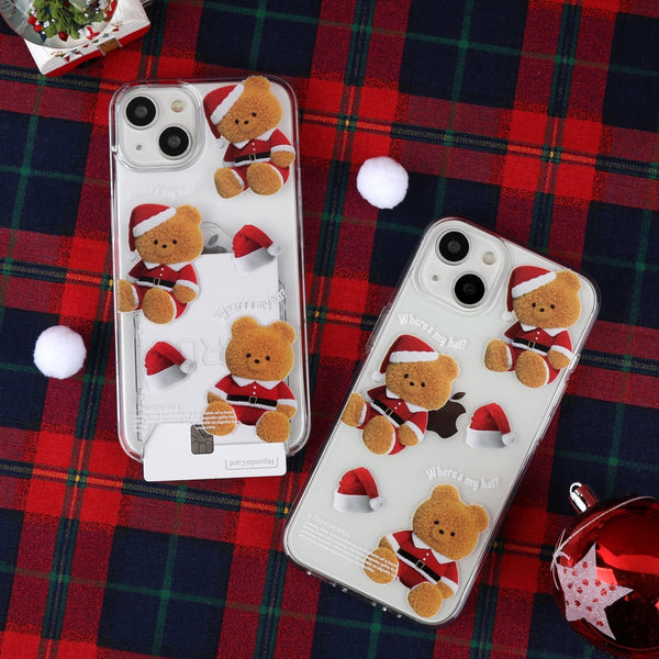 [THENINEMALL] Pattern Santa Hat Gummy Clear Phone Case (4 types)