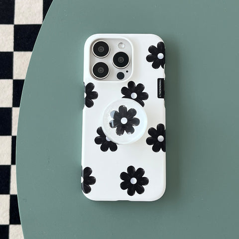 [THENINEMALL] Black Marguerite Flower Pattern Hard Phone Case (2 types)