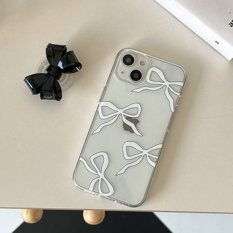 [Mademoment] Pattern White Ribbon Design Clear Phone Case (3 Types)
