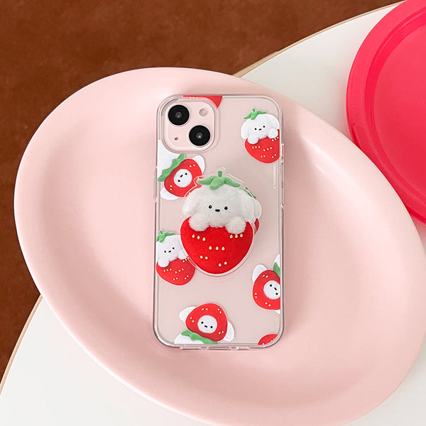 [THENINEMALL] Pattern Strawberry Ppokku Clear Phone Case (3 types)