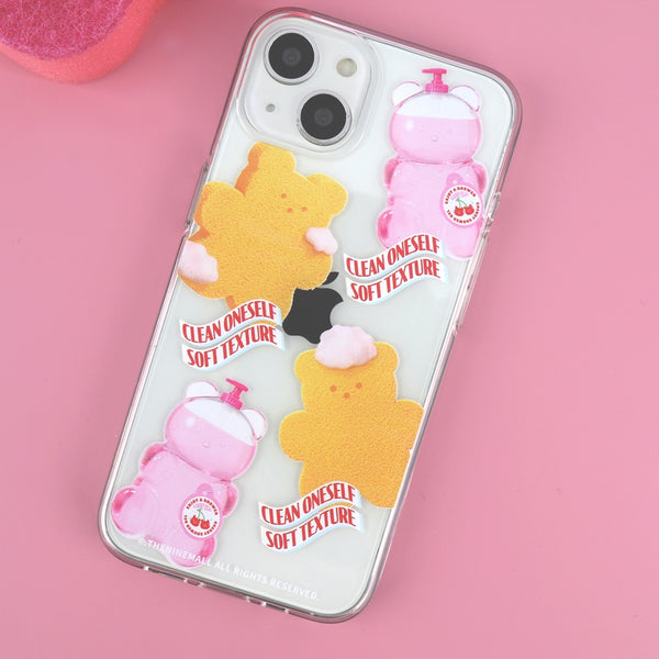 [THENINEMALL] Pattern Loofah Gummy Clear Phone Case (3 types)