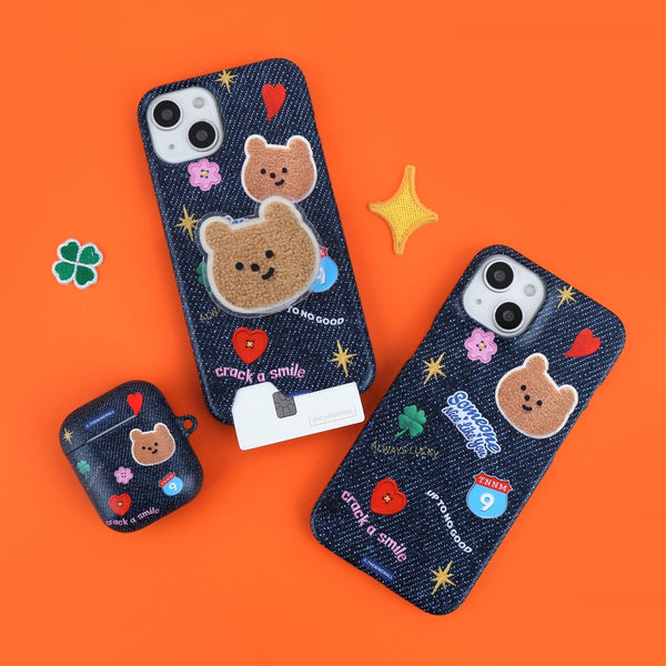 [THENINEMALL] Pattern Denim Patch Hard Phone Case (2 types)