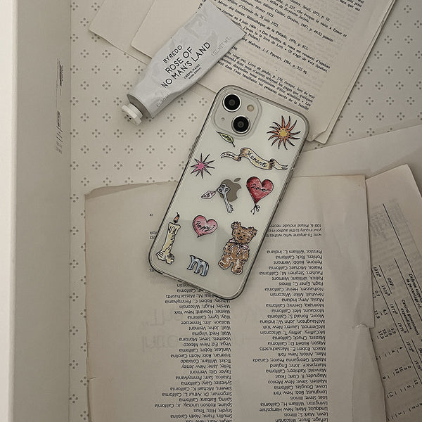 [Mademoment] Vintage Drawing Pattern Design Clear Phone Case (4 Types)