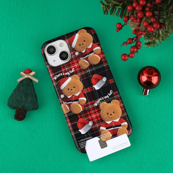 [THENINEMALL] Pattern Santa Hat Gummy Hard Phone Case (2 types)