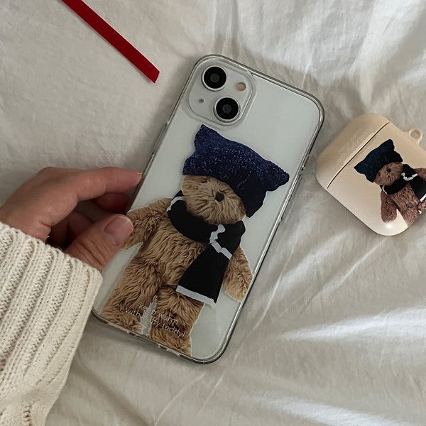 [Mademoment] Winter Fluffy Teddy Design Clear Phone Case (3 Types)