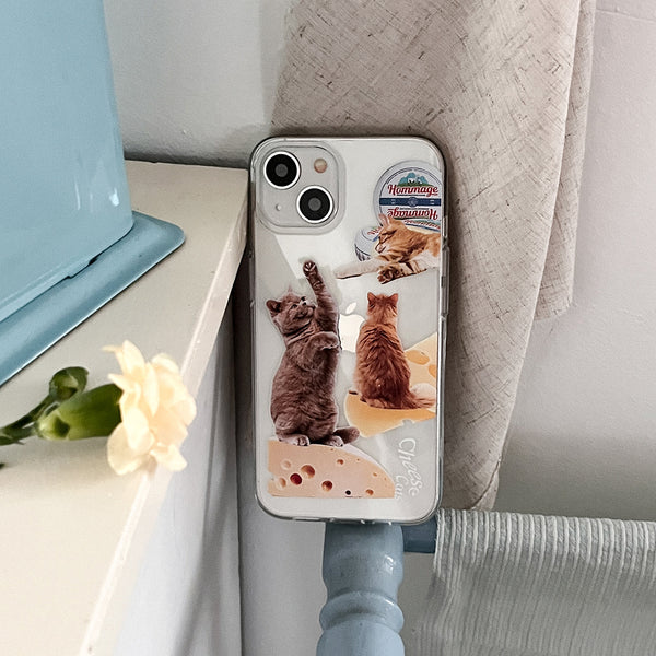 [Mademoment] Cheese Cat Design Clear Phone Case (3 Types)