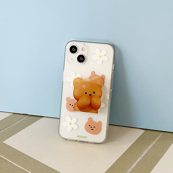 [THENINEMALL] Checkerboard Daisy Gummy Clear Phone Case (3 types)