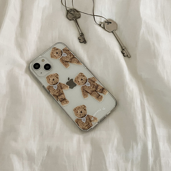 [Mademoment] Pattern Teddy Souvenir Pendant Design Clear Phone Case (3 Types)