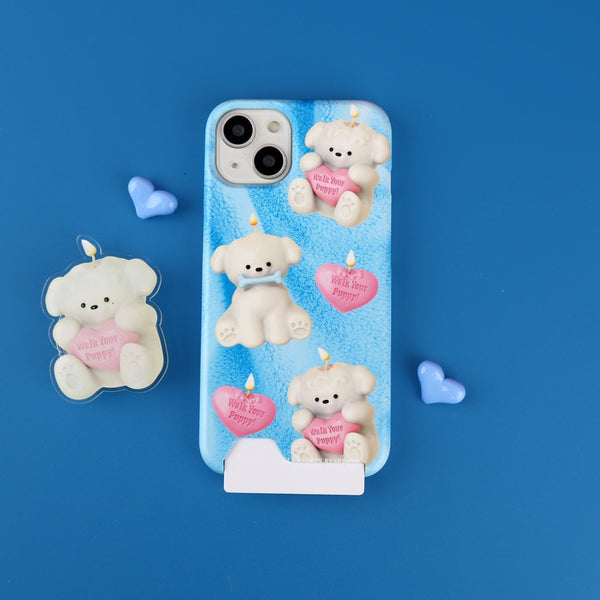 [THENINEMALL] Puppy Candle Pattern Hard Phone Case (2 types)