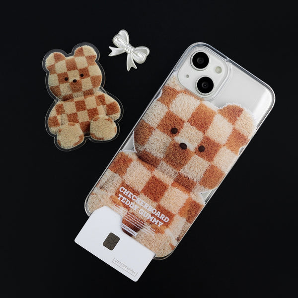 [THENINEMALL] Big Checkerboard Teddy Clear Phone Case (3 types)