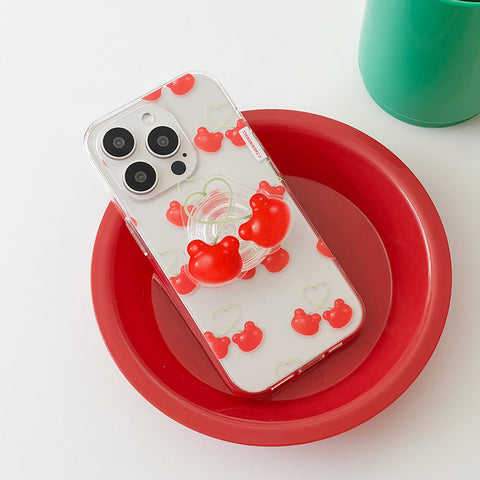 [THENINEMALL] Cherry Face Gummy Clear Phone Case (3 types)