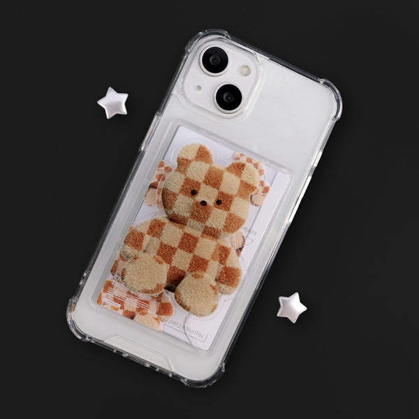 [THENINEMALL] Pattern Checkerboard Teddy Clear Phone Case (4 types)