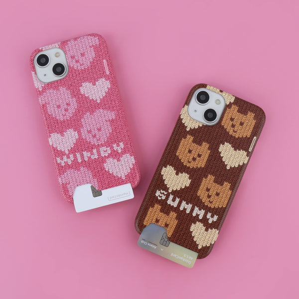 [THENINEMALL] Brown Knit Gummy Hard Phone Case (2 types)