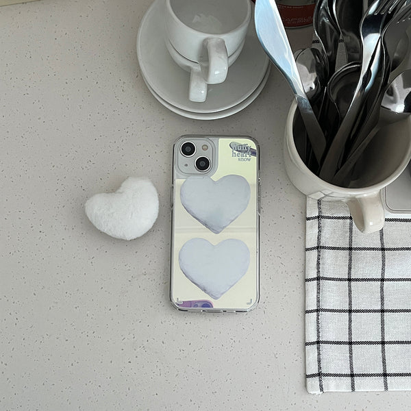 [Mademoment] Fluffy Heart Snow Design Glossy Mirror Phone