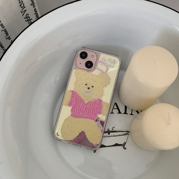 [Mademoment] Big Knit Bear Design Glossy Mirror Phone