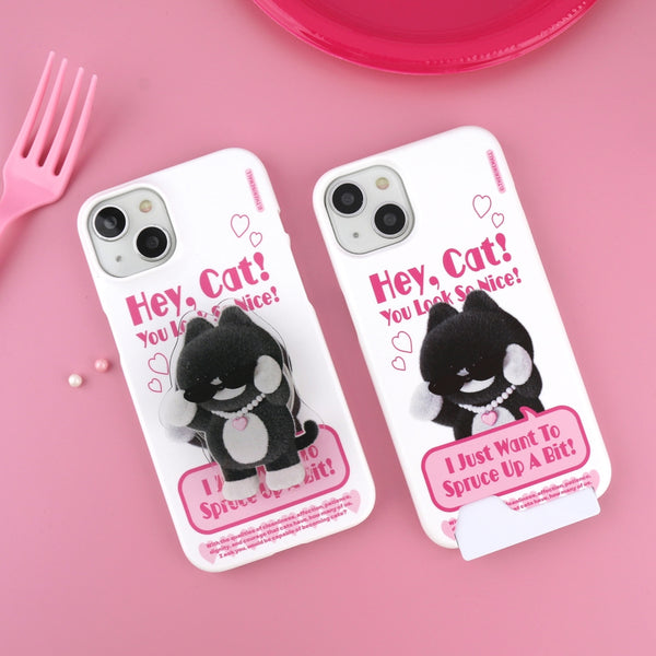 [THENINEMALL] Heart Pendant Hey Cat Hard Phone Case (2 types)