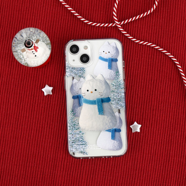 [THENINEMALL] Pattern Hey Cat Snowman Clear Phone Case (3 types)