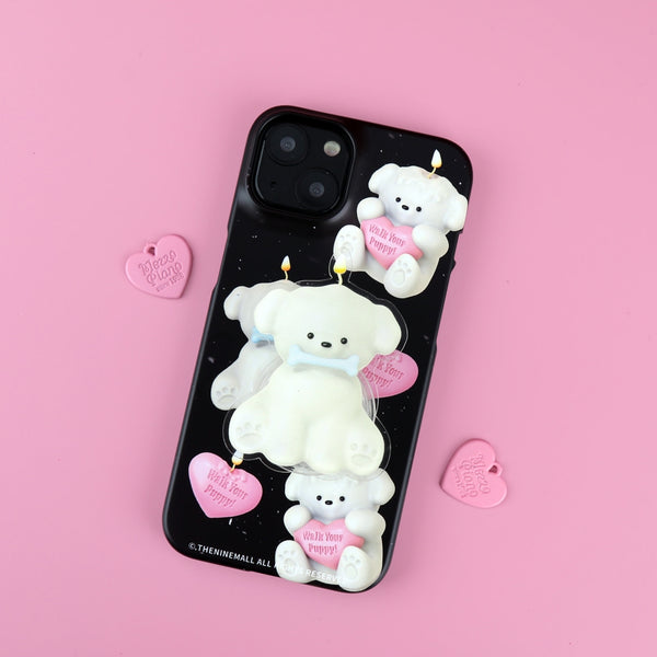 [THENINEMALL] Puppy Candle Pattern Hard Phone Case (2 types)