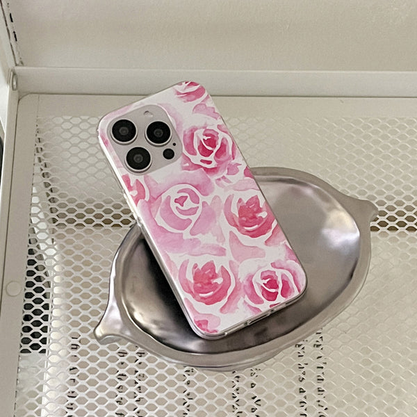 [Mademoment] Rose Watercolor Design Clear Phone Case (3 Types)