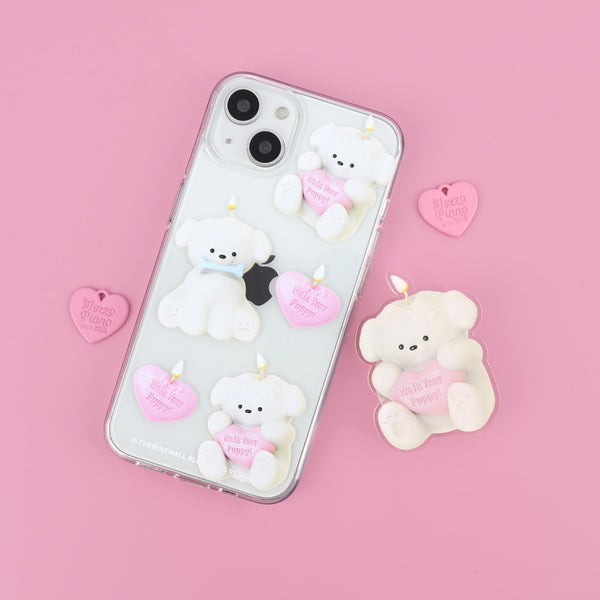 [THENINEMALL] Puppy Candle Pattern Clear Phone Case (4 types)