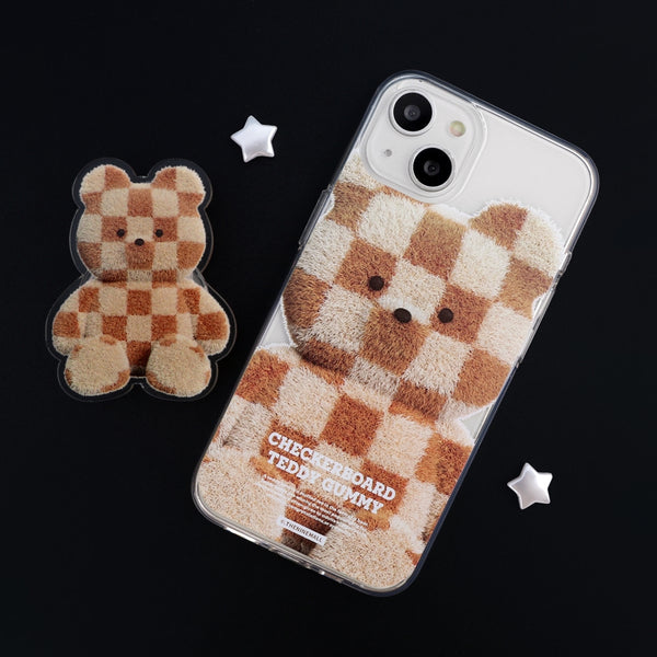 [THENINEMALL] Big Checkerboard Teddy Clear Phone Case (3 types)